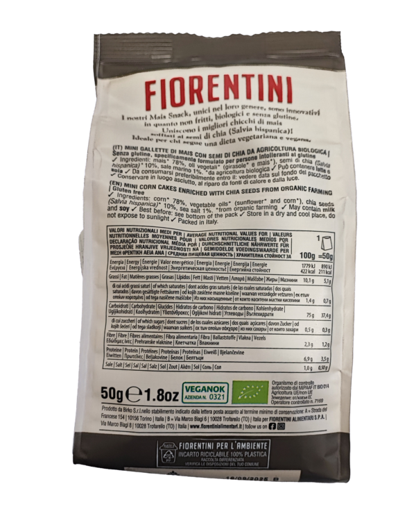 Fiorentini Mais Snack Bio Mini Gallette con Semi di Chia 50g retro