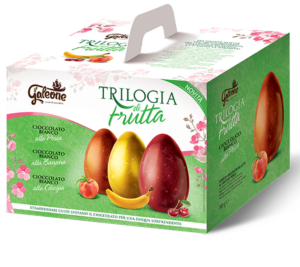 Il Galeone Trilogia di Frutta Uova al Cioccolato Bianco ai Gusti Pesca, Banana e Ciliegia con Sorpresa 540g