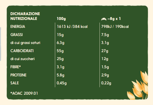Misura Naturaricca Cornetti allo Sciroppo d'Acero e Cereali 298g valor nutrizionali