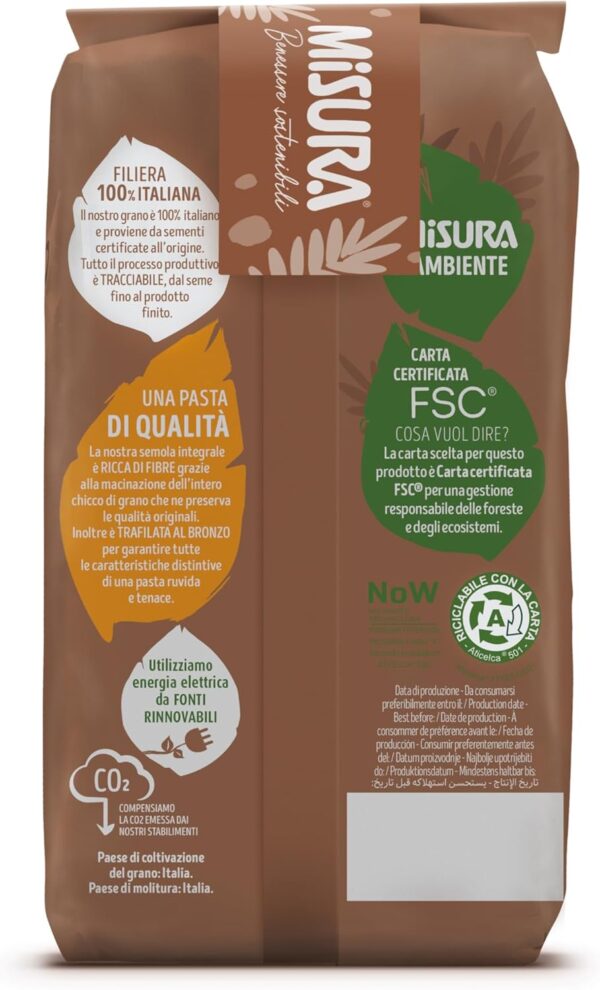 Misura Pennette Rigate Integrali Ricchi di Fibre 500g
