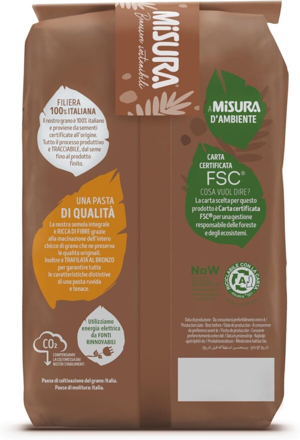 Misura Fusilli Rigate Integrali Ricchi di Fibre 500g retro