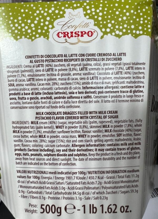 Crispo Bon Bon Sucrè Confetti al Cioccolato Gusto Pistacchio 500g - immagine 2