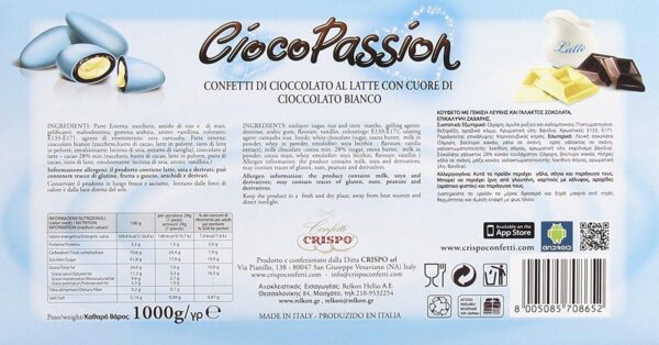 Crispo Cioco Passion Confetti Celesti con Cioccolato al Latte e Bianco 1kg retro