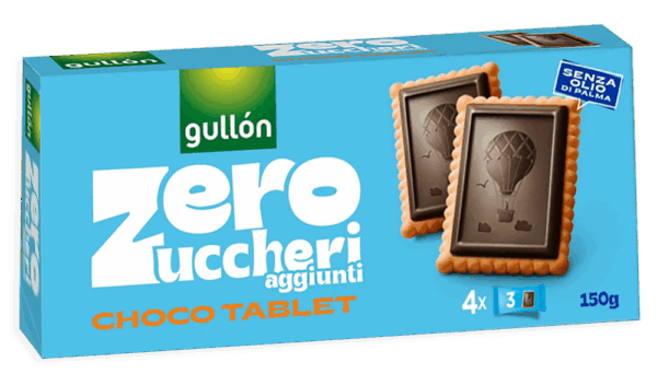 Gullon ChocoTablet Biscotti con Strato di Cioccolato Fondente Zero Zuccheri Aggiunti 150g