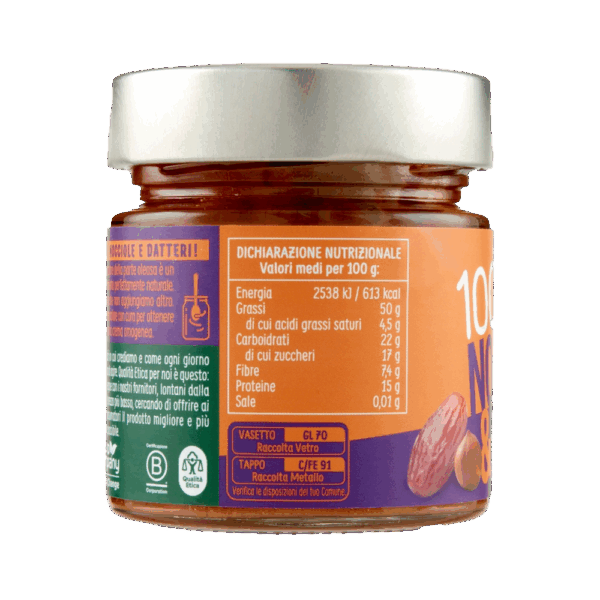 Crema Pura di Nocciole Tostate e Datteri 100% Biologica 175g