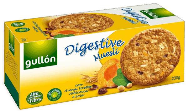Gullon Digestive Avena Musli Biscotti con Avena, Uvetta, Albicocca e Soia 230g
