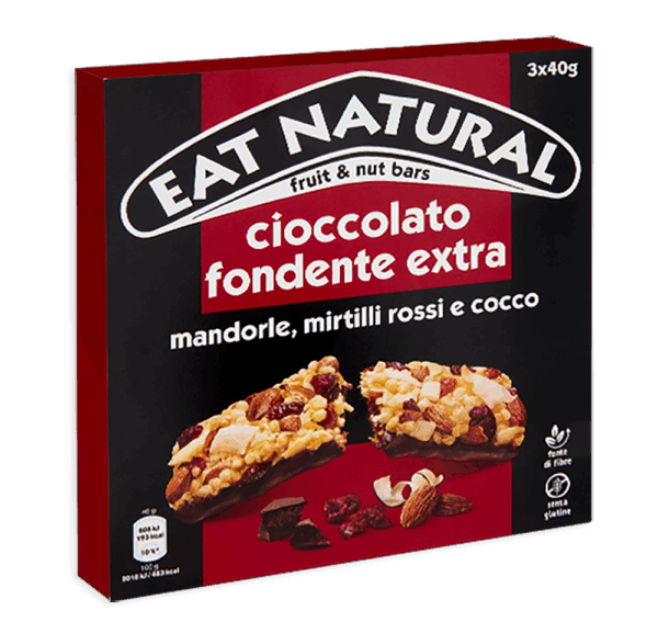 Eat Natural Barretta con Cioccolato Fondente, Mandorle, Mirtilli Rossi e Cocco 120g