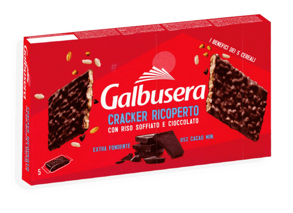Galbusera Cracker ai Cereali Ricoperto con Riso Soffiato e Cioccolato Fondente Extra 150g