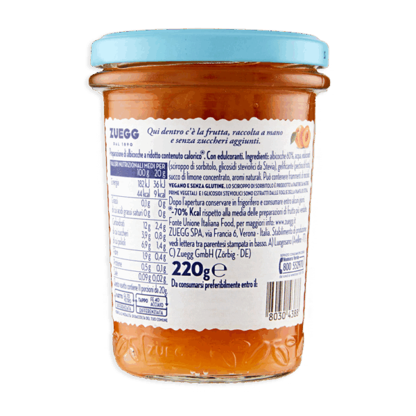 Zuegg Marmellata alle Albicocche Zero Zuccheri Aggiunti 220g ingredienti