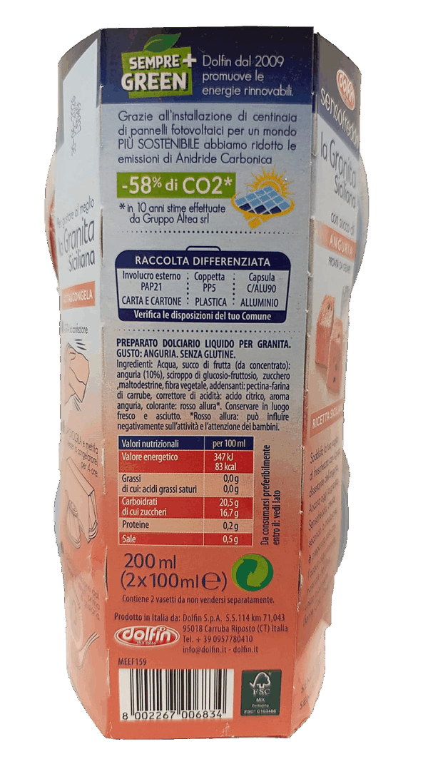 Dolfin Sensofreddo La Granita Siciliana Anguria 200ml ingredienti