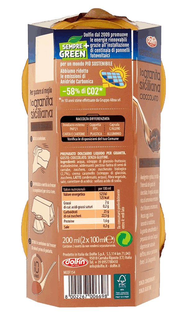 Dolfin Sensofreddo La Granita Siciliana Cioccolato 200ml ingredienti