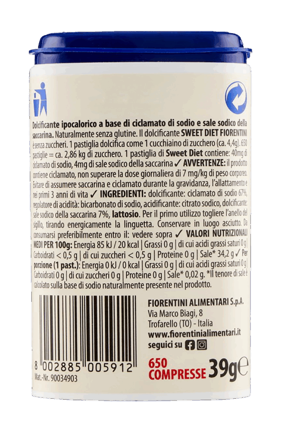 Fiorentini Sweet Diet Dolcificante Ipocalorico 650 Compresse 39g - immagine 2