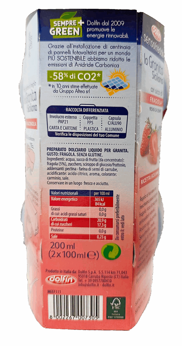 Dolfin Sensofreddo La Granita Siciliana Fragola 200ml ingredienti