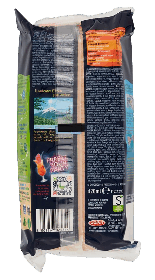 Dolfin Sensofreddo Ghiaccioli Ananas, Mango, Arancia Rossa e Mirtillo 420ml ingredienti
