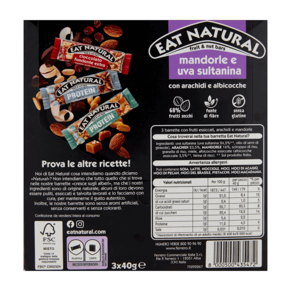 Eat Natural Barretta Mandorle e Uva Sultanina con Arachidi e Albicocche 120g