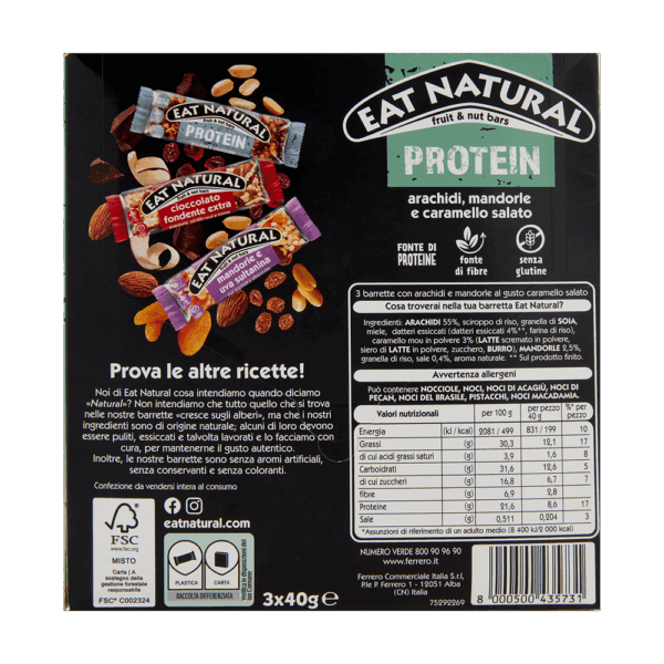 Eat Natural Protein Barretta con Arachidi, Mandorle e Caramello Salato 120g ingredienti