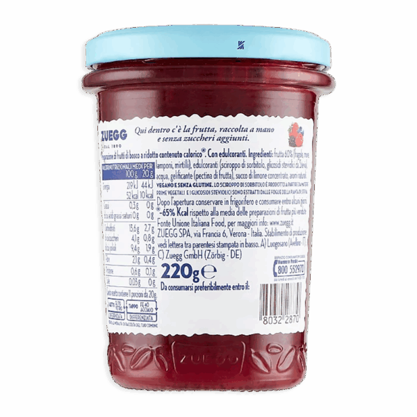 Zuegg Marmellata ai Frutti di Bosco Zero Zuccheri Aggiunti 220g ingredienti
