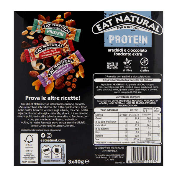 Eat Natural Protein Barretta con Arachidi e Cioccolato Fondente Extra 120g ingredienti