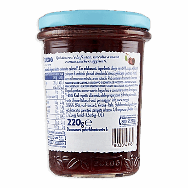 Zuegg Marmellata alle Ciliegie Nere Zero Zuccheri Aggiunti 220g ingredienti