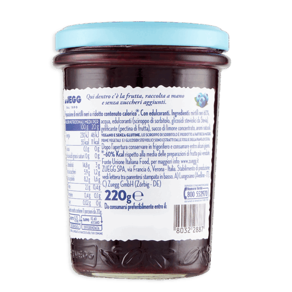 Zuegg Marmellata ai Mirtilli Neri Zero Zuccheri Aggiunti 220g ingredienti