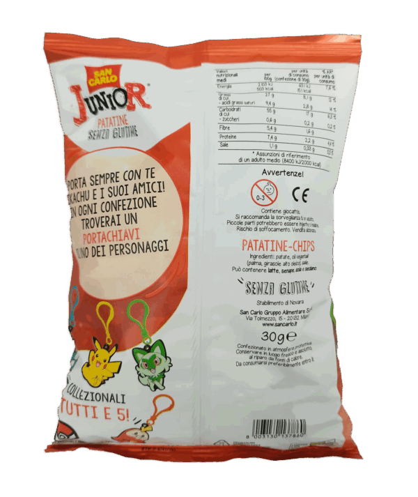 San Carlo Junior Patatine Pokemon Senza Glutine con Sorpresa 30g retro