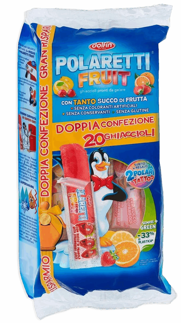 Dolfin Polaretti Fruit BLU Doppia Confezione Ghiaccioli Arancia, Fragola, Amarena e Limone 840ml