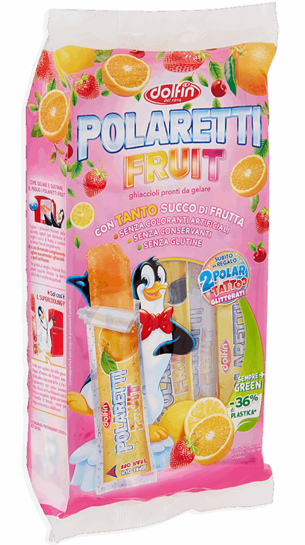 Dolfin Polaretti Fruit ROSA Ghiaccioli Arancia, Fragola, Amarena e Limone 420ml