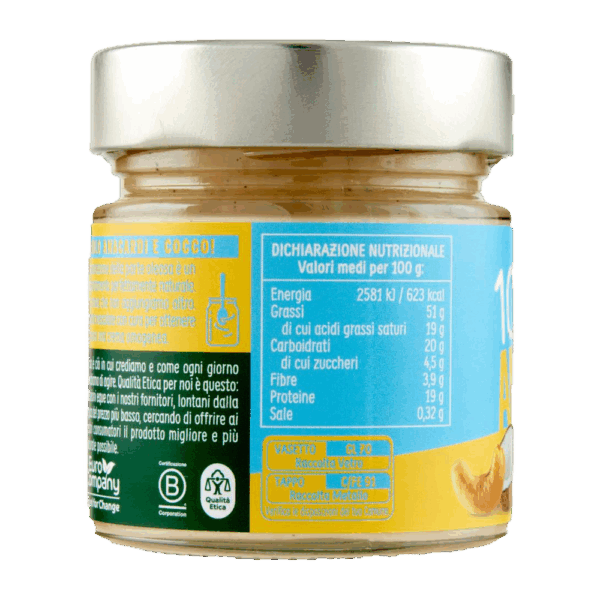 Crema Pura di Anacardi Tostate e Cocco 100% Biologica 175g