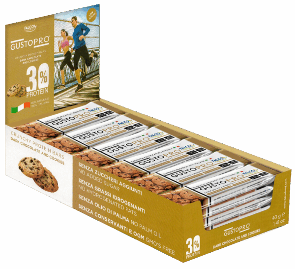 GustoPro Barretta Proteica al Cioccolato Fondente e Cookie, Box 24x40g