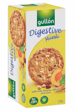 Gullon Digestive Avena Musli Biscotti con Avena, Uvetta, Albicocca e Soia 230g