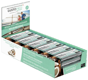 GustoPro Barretta Proteica al Cioccolato a Latte e Cocco, Box 24x40g