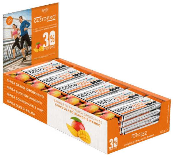 GustoPro Barretta Proteica al Cioccolato Bianco e Mango, Box 24x40g