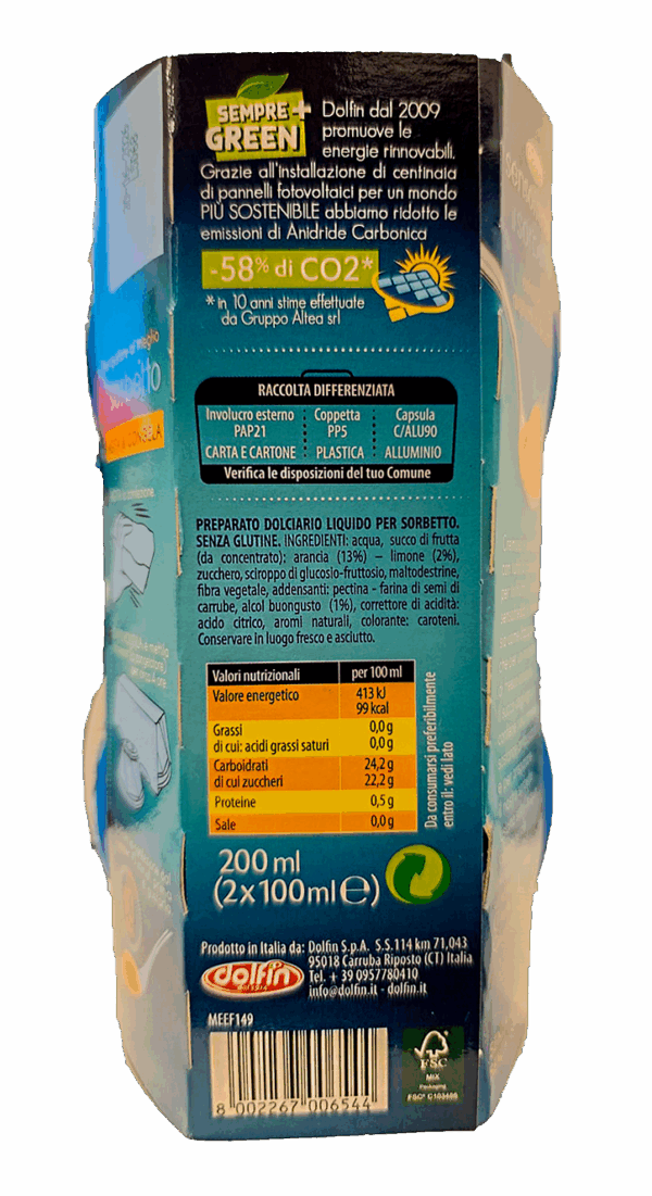 Dolfin Sensofreddo Il Sorbetto Agrumi di Sicilia 200ml ingredienti