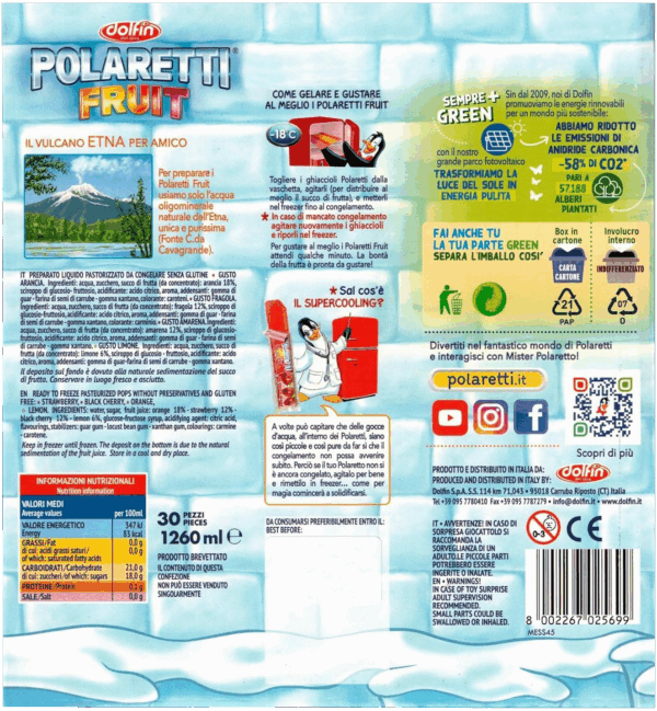 Polaretti Fruit SUNeFUN Combo Pack 30 Ghiaccioli+Palla Gonfiabile 1260ml ingredienti