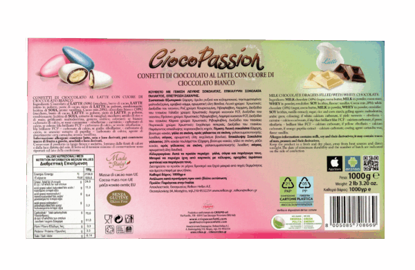 Crispo CiocoPassion Confetti Colorati Cioccolato al Latte e Bianco Senza Glutine 1Kg retro
