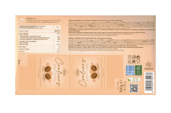 Crispo Confetti Couleurs Pasteles Pesca Cereali Ricoperti di Cioccolato 500g - immagine 2