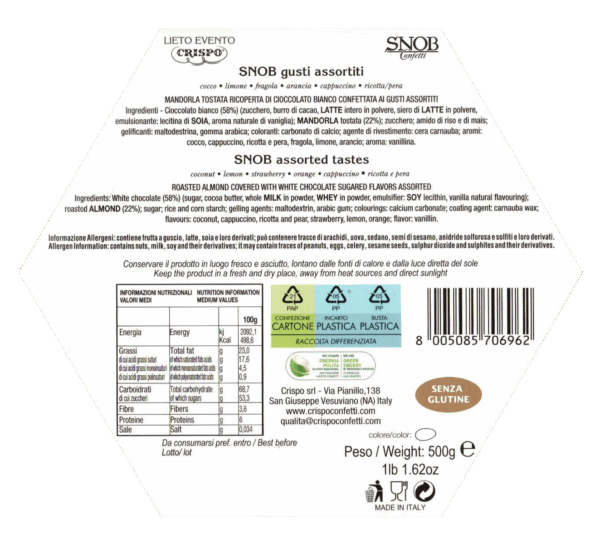 Crispo Snob Lieto Evento Confetti Bianchi 6 Gusti 500g retro