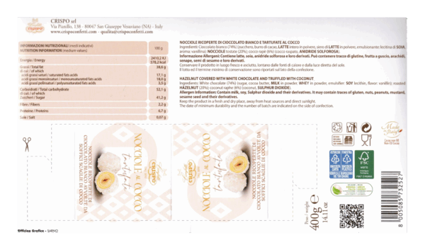 Crispo Nocciole Ricoperte di Cioccolato al Cocco Tartufate 400g - immagine 2