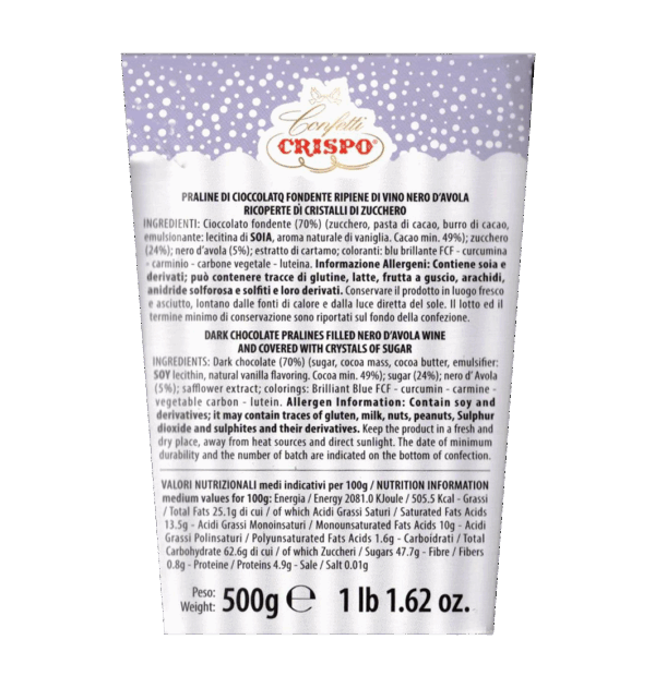 Crispo Liqueur Sucrè Dragèes al Cioccolato con Vino Nero d'Avola 500g - immagine 3