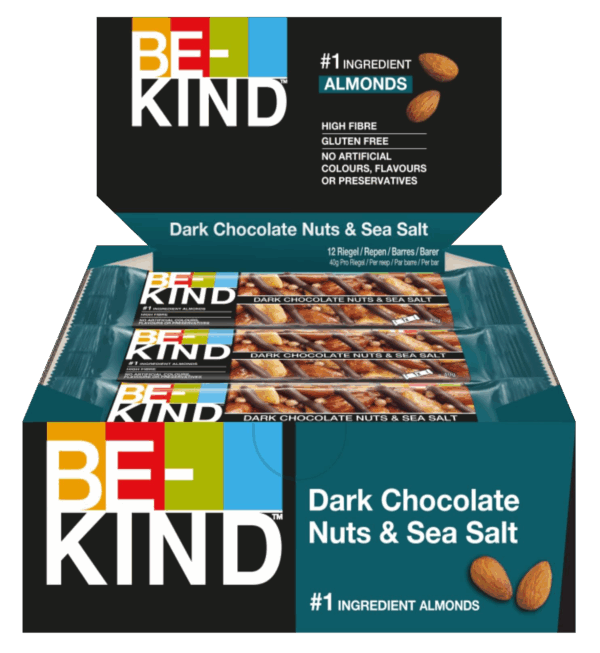 Be Kind Barrette con Cioccolato Fondente, Noci e Sale Box 12x40g