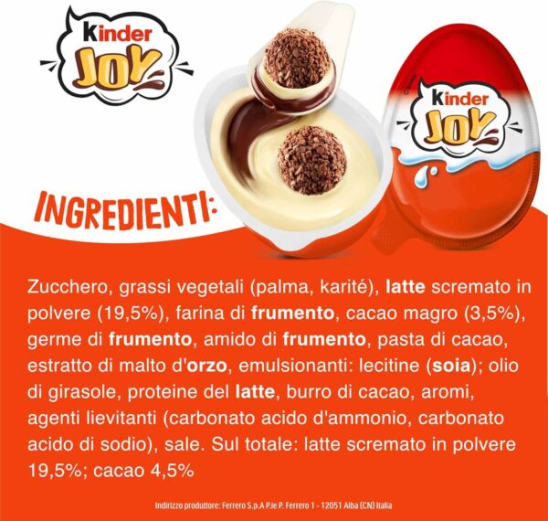 Cilindro con 18 Kinder Joy 600g ingredienti