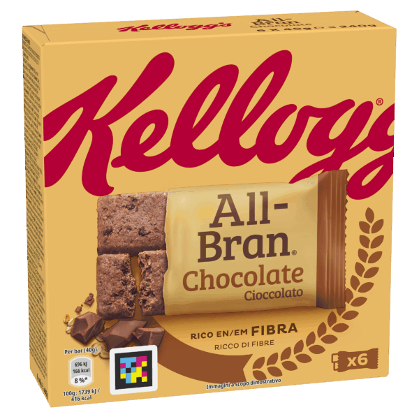 Kellagg's All Bran Chocolate Barrette di Cereali con Gocce di Cioccolato 240g