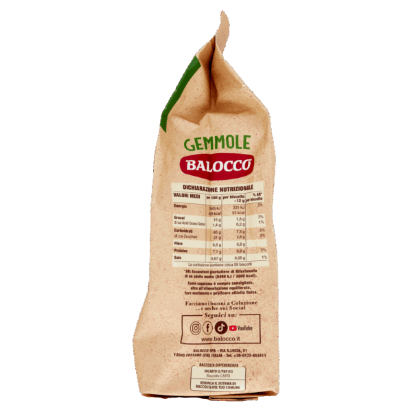 BaIocco Biscotti Gemmole Frollini con Farro, Frumento, e Grano Saraceno Ricche di Fibre 700g