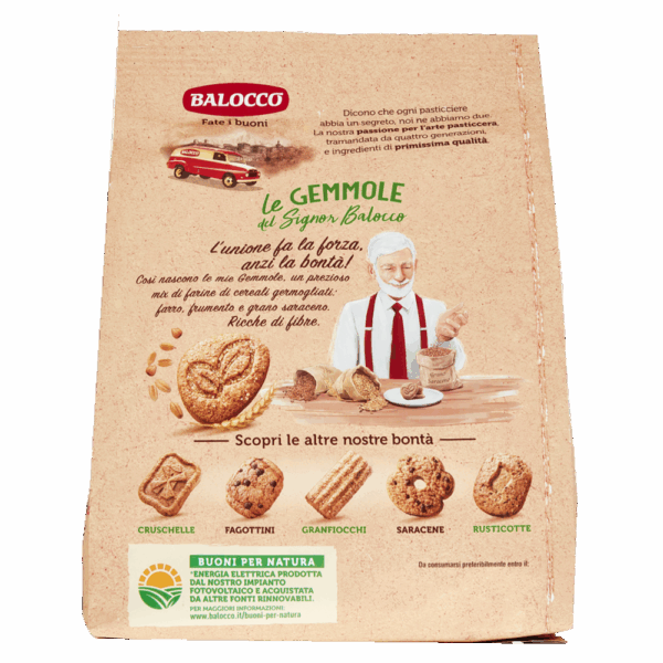 BaIocco Biscotti Gemmole Frollini con Farro, Frumento, e Grano Saraceno Ricche di Fibre 700g retro