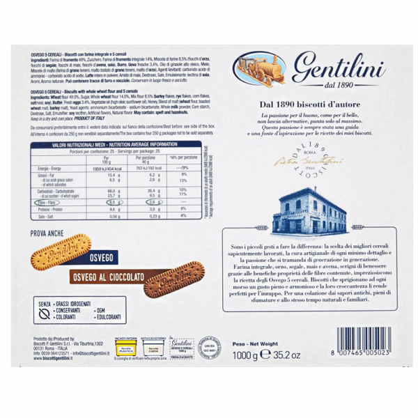 Gentilini Osvego 5 Cereali Biscotti con Farina Integrale e 5 Cereali 1Kg - immagine 2