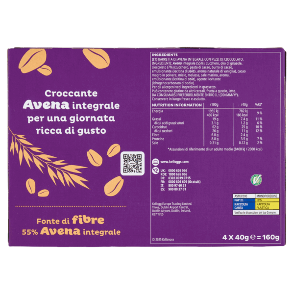 Kellogg's Oaties Barrette di Avena Integrale con Pezzi di Cioccolato 160g - immagine 3