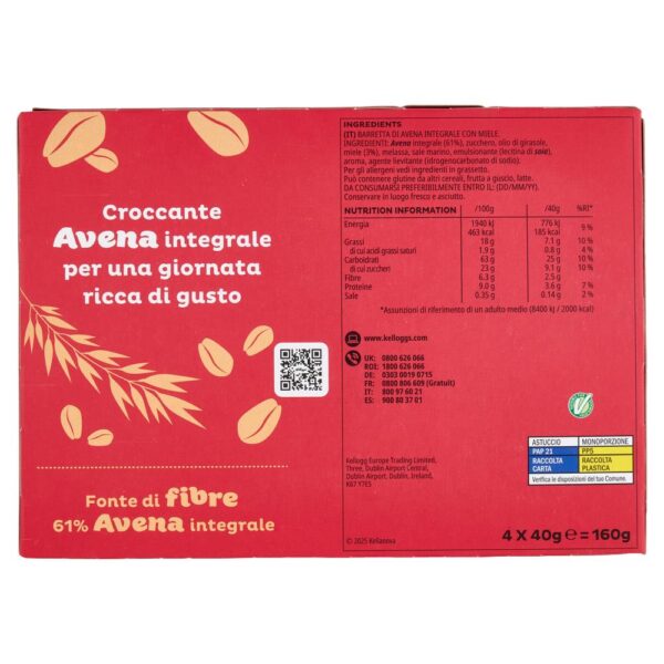 Kellogg's Oaties Barrette di Avena Integrale con Miele 160g - immagine 3