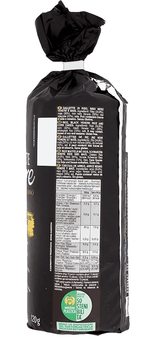 Scotti Risette Venere Gallette di Riso Nero Venere, Riso e Mais 120g ingredienti