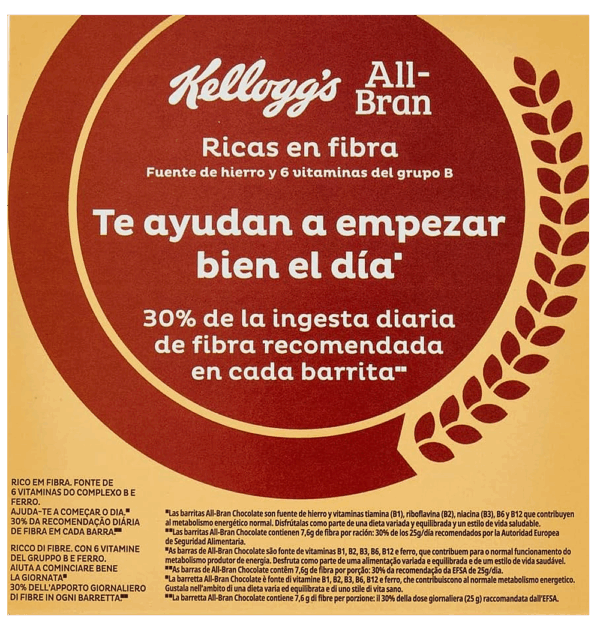 Kellagg's All Bran Chocolate Barrette di Cereali con Gocce di Cioccolato 240g - immagine 3