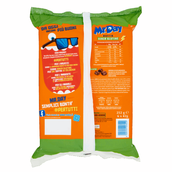 Mr.Day Muffin con Pepite di Cioccolato Fondente Senza Glutine 252g retro